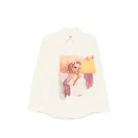Girl painting button up shirt White