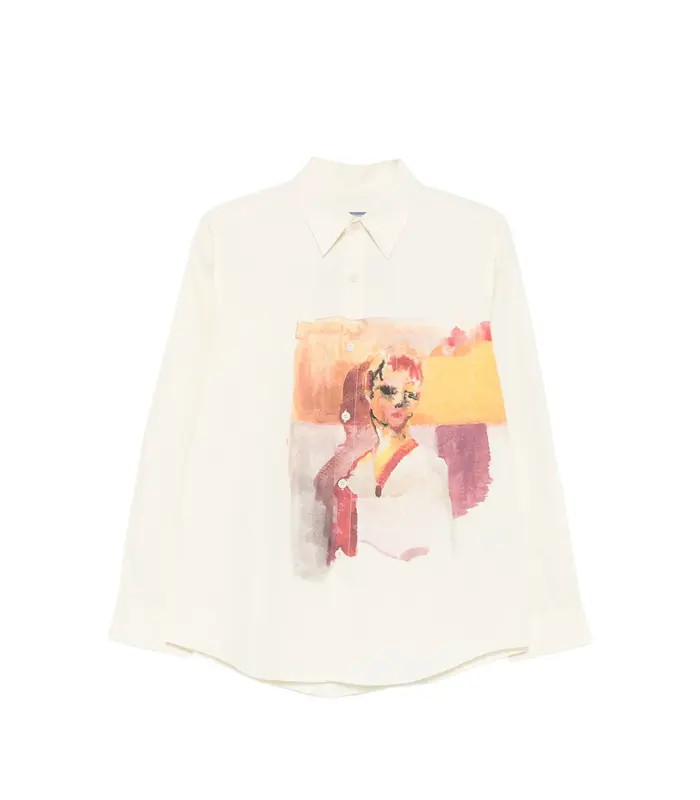 Girl painting button up shirt White