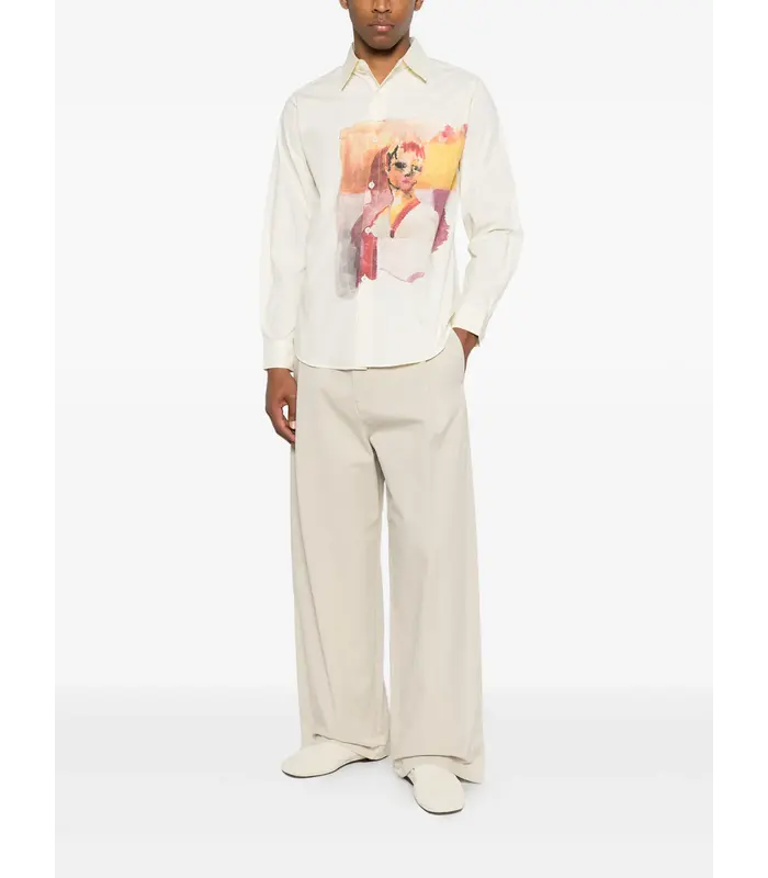Girl painting button up shirt White
