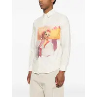 Girl painting button up shirt White