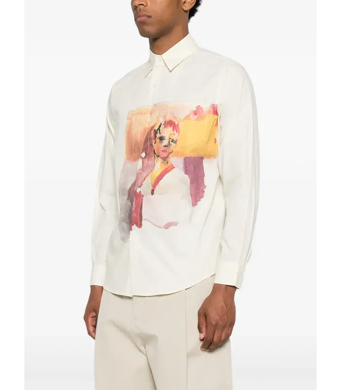 Girl painting button up shirt White