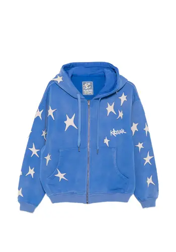 KIDSUPER stars patchwork washed hoodie blue