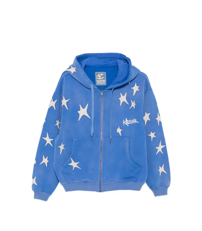 Stars patchwork washed hoodie Blue