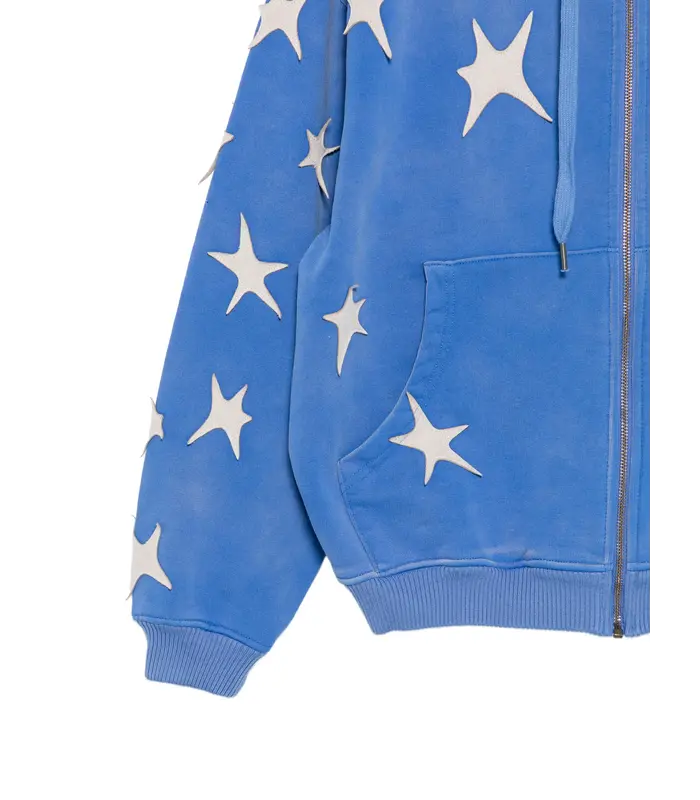 Stars patchwork washed hoodie Blue