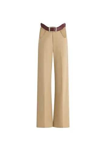 JEAN-PAUL GAULTIER chino trousers with open front curves and belt light beige