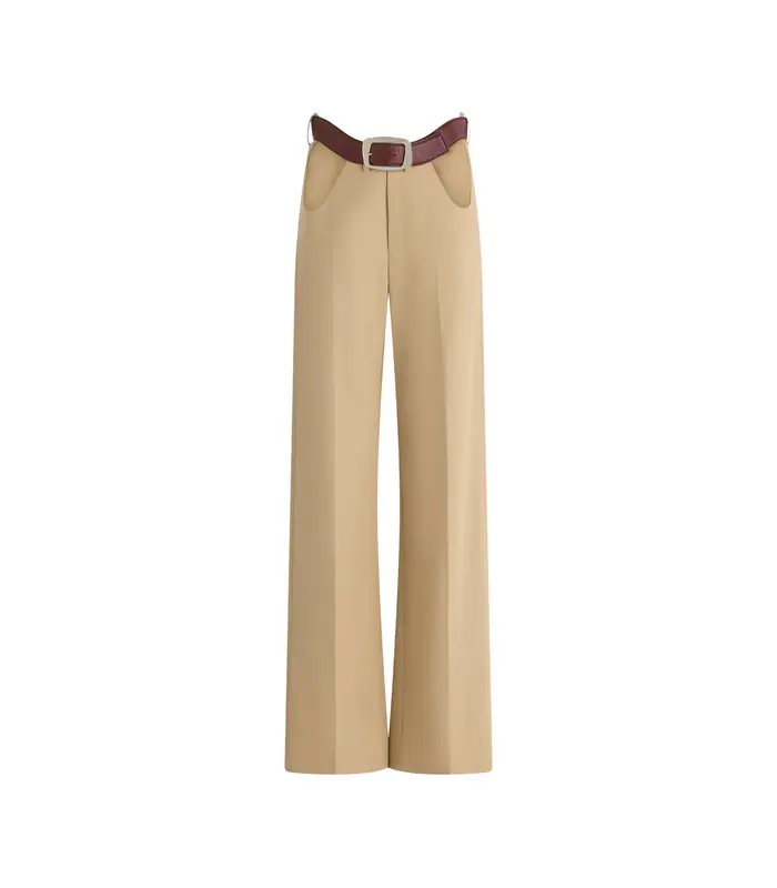 CHINO TROUSERS WITH OPEN FRONT CURVES AND BELT LIGHT BEIGE