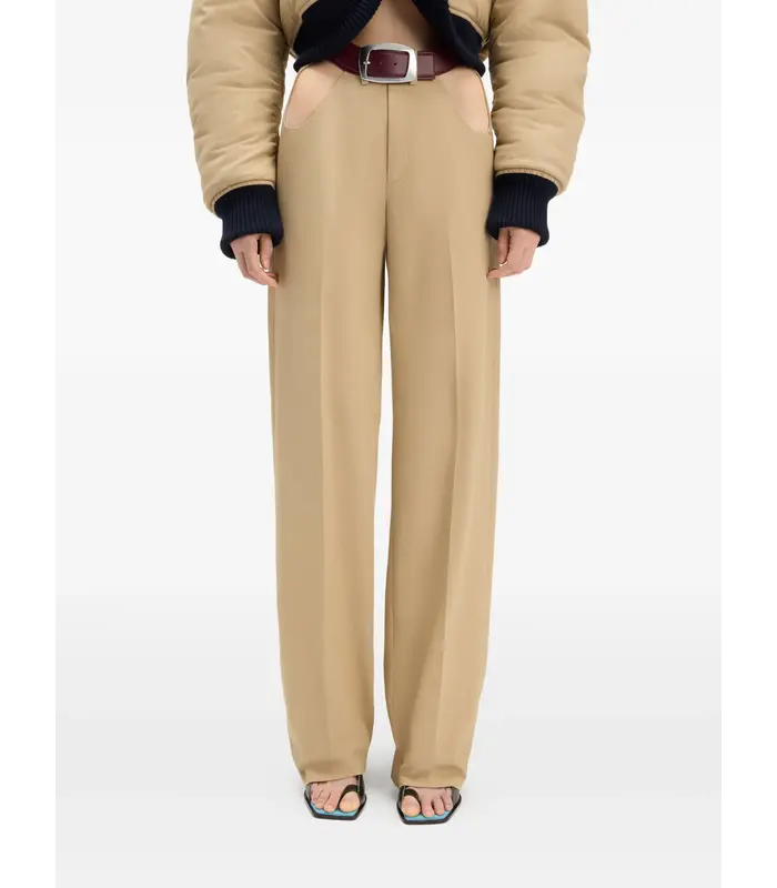 CHINO TROUSERS WITH OPEN FRONT CURVES AND BELT LIGHT BEIGE