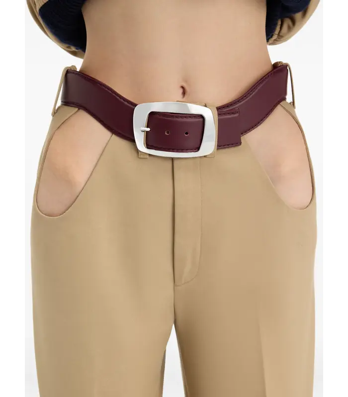 CHINO TROUSERS WITH OPEN FRONT CURVES AND BELT LIGHT BEIGE