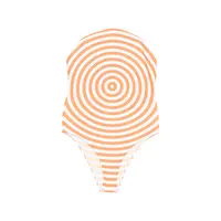 JERSEY LYCRA ROUND NECKLINE SWIMSUIT PRINTED "TARGET" WHITE/ORANGE