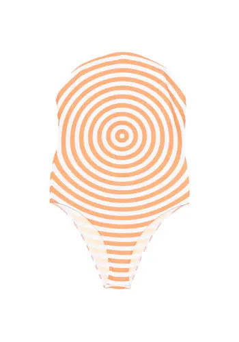 JEAN-PAUL GAULTIER jersey lycra round neckline swimsuit printed "target" white/orange