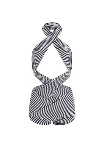 JEAN-PAUL GAULTIER mix synthetic extra stretch striped asymetric body white/navy