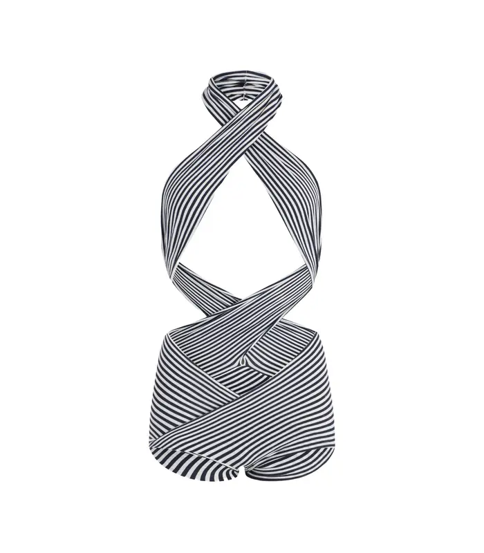 MIX SYNTHETIC EXTRA STRETCH STRIPED ASYMETRIC BODY WHITE/NAVY