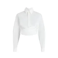 WRAPPED FLY AWAY COLLAR CROPPED SHIRT WHITE