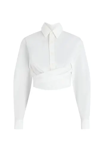 JEAN-PAUL GAULTIER wrapped fly away collar cropped shirt white