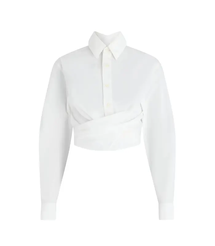 WRAPPED FLY AWAY COLLAR CROPPED SHIRT WHITE