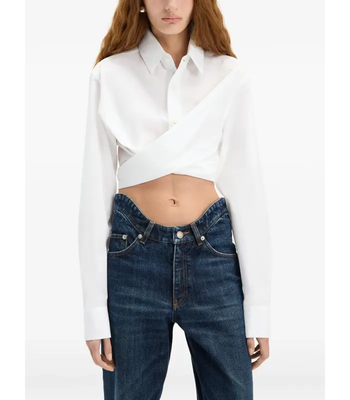WRAPPED FLY AWAY COLLAR CROPPED SHIRT WHITE