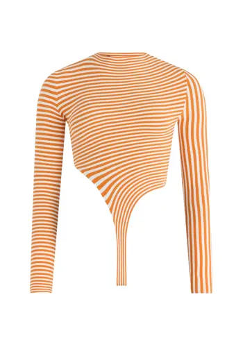 JEAN-PAUL GAULTIER mix synthetic extra stretch striped asymetric body white/orange
