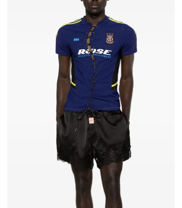 WOMENS LACE UP FOOTBALL TOP BLUE NAVY