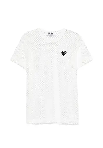 COMME DES GARCONS PLAY t-shirt red emblem mesh black heart white COMME DES GARCONS PLAY t-shirt red emblem mesh black heart white