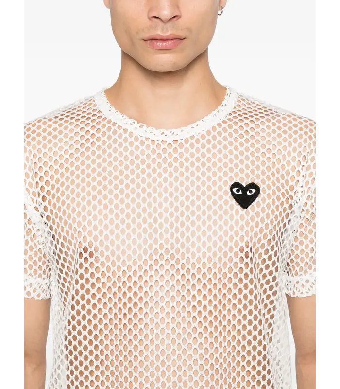 T-SHIRT RED EMBLEM MESH BLACK HEART WHITE