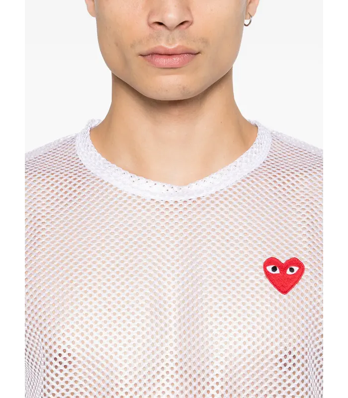 T-SHIRT RED EMBLEM MESH RED HEART WHITE