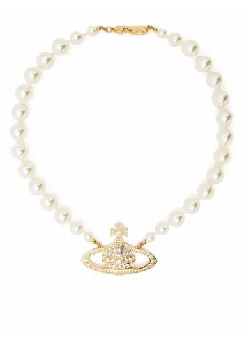 VIVIENNE WESTWOOD one row pearl bas relief gold/cream/crystal