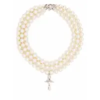 THREE ROW PEARL DROP CHOKER PLATINUM/PEARL/MULTI