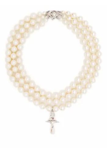 VIVIENNE WESTWOOD three row pearl drop choker platinum/pearl/multi VIVIENNE WESTWOOD three row pearl drop choker platinum/pearl/multi