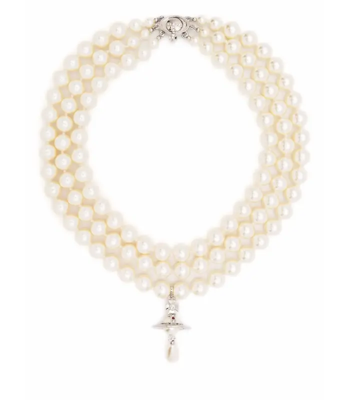 THREE ROW PEARL DROP CHOKER PLATINUM/PEARL/MULTI