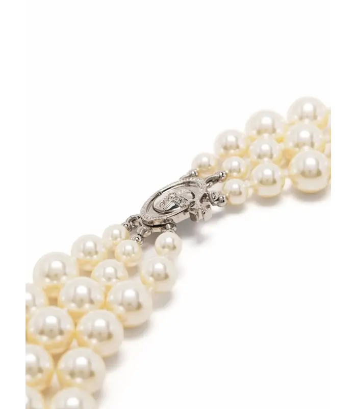 THREE ROW PEARL DROP CHOKER PLATINUM/PEARL/MULTI