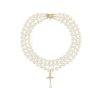 THREE ROW PEARL DROP CHOKER GOLD/PEARL/MULTI