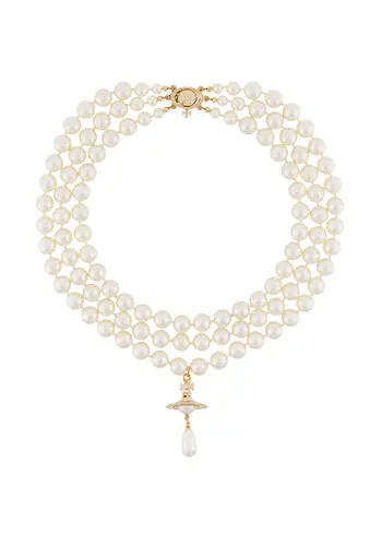 VIVIENNE WESTWOOD three row pearl drop choker gold/pearl/multi VIVIENNE WESTWOOD three row pearl drop choker gold/pearl/multi