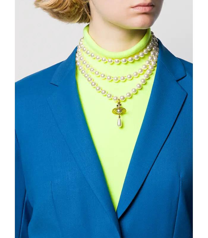 THREE ROW PEARL DROP CHOKER GOLD/PEARL/MULTI