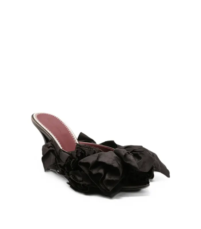 MULES BROWN SATIN WITH TAFFETA FLOWERS
