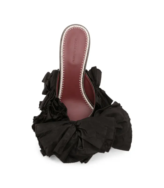 MULES BROWN SATIN WITH TAFFETA FLOWERS