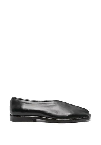 LEMAIRE flat piped slippers black/dark chocolate