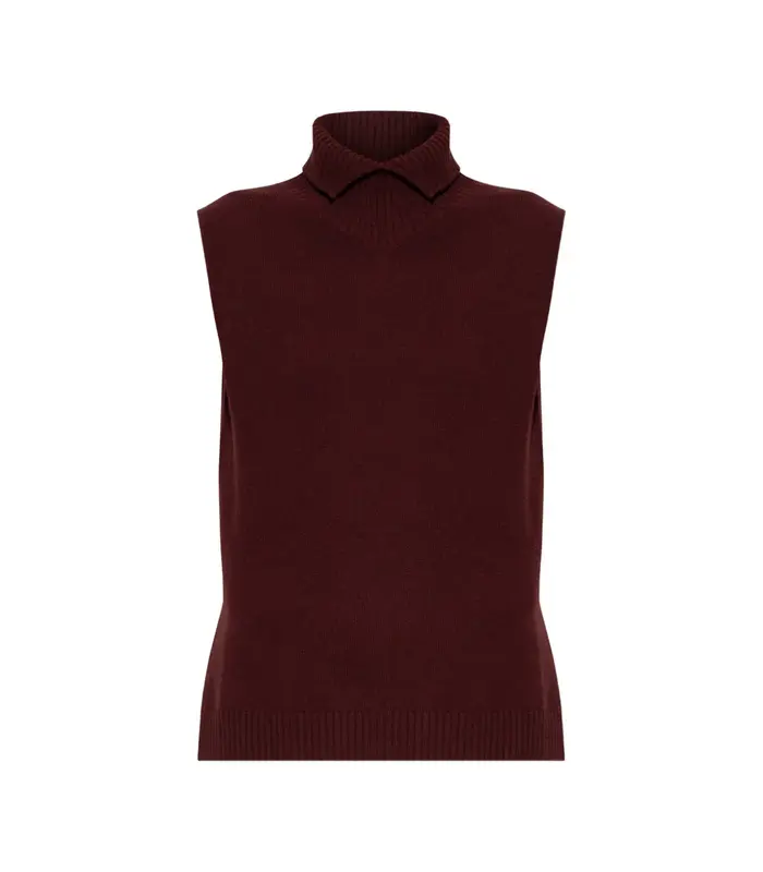 HIGH NECK GILET W/ SPLIT COLLAR RED
