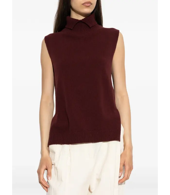 HIGH NECK GILET W/ SPLIT COLLAR RED