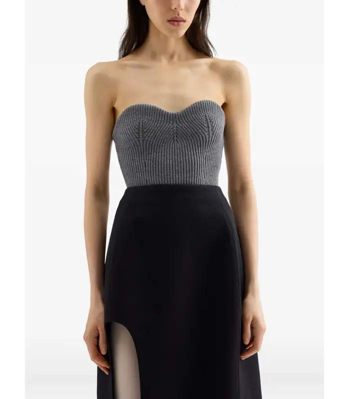 STRAPLESS KNITTED TOP GREY