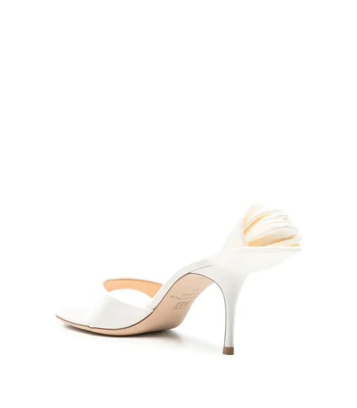 THONG HEEL SANDAL CREAM SATIN WITH FLOWER