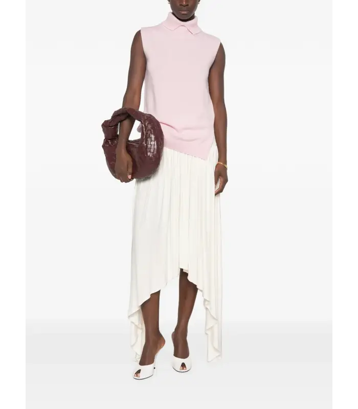HIGH NECK GILET W/ SPLIT COLLAR PINK
