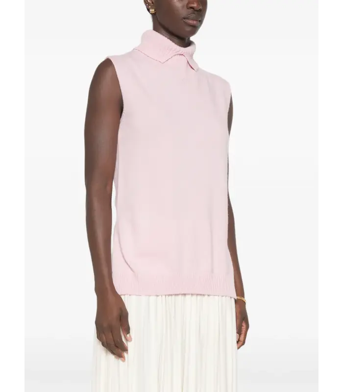 HIGH NECK GILET W/ SPLIT COLLAR PINK