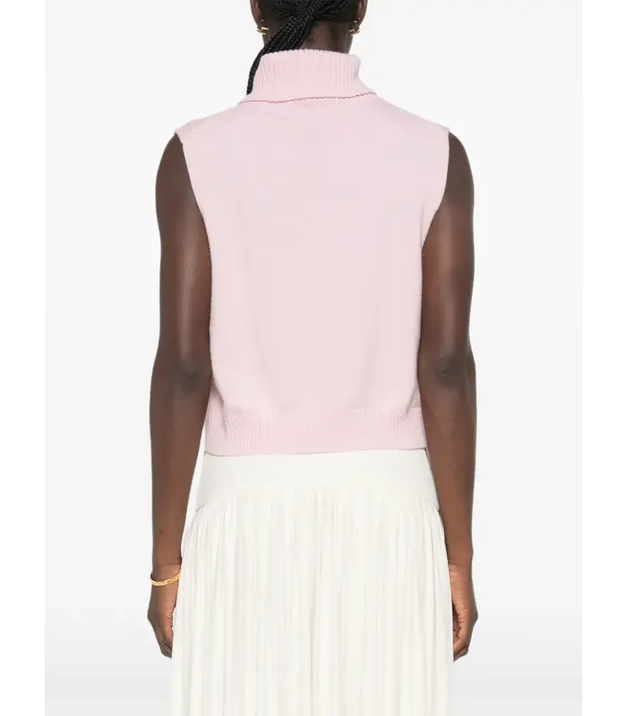HIGH NECK GILET W/ SPLIT COLLAR PINK