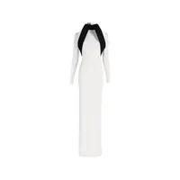MIXED WOOL AND CREPE JERSEY SCULPTED DRESS VANILLA/BLACK