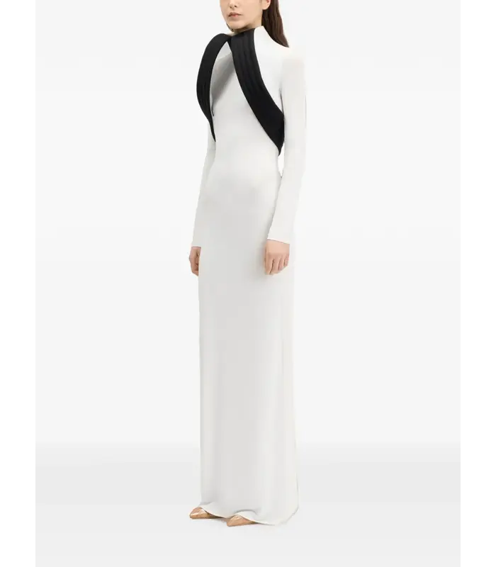 MIXED WOOL AND CREPE JERSEY SCULPTED DRESS VANILLA/BLACK