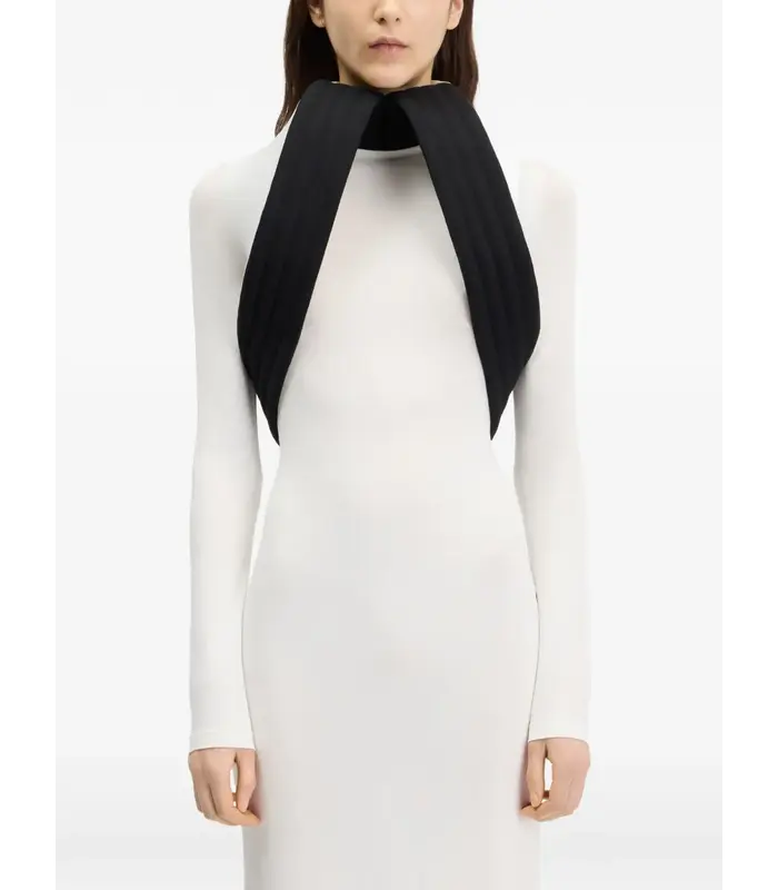 MIXED WOOL AND CREPE JERSEY SCULPTED DRESS VANILLA/BLACK