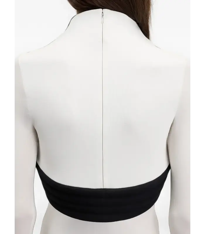 MIXED WOOL AND CREPE JERSEY SCULPTED DRESS VANILLA/BLACK