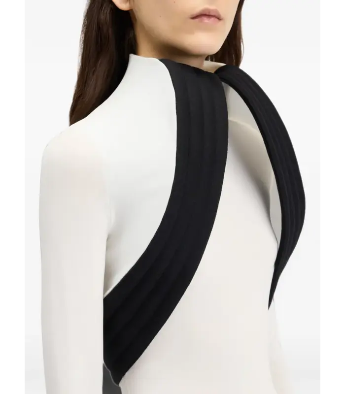 MIXED WOOL AND CREPE JERSEY SCULPTED DRESS VANILLA/BLACK