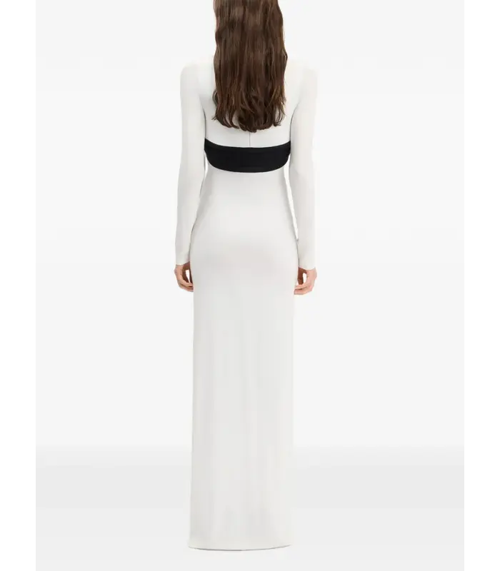 MIXED WOOL AND CREPE JERSEY SCULPTED DRESS VANILLA/BLACK