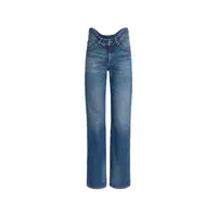 STRAIGHT DENIM PANT WITH WAVY WAISTBAND AND JPG PRINT DETAILS DARKVINTAGEBLUE/ROUGE